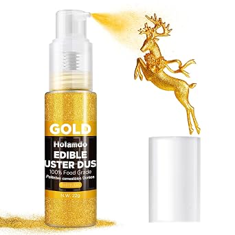 Edible Glitter Spray 22g Gold - Metallic Food Coloring Powder, Food-Grade Glitter, Metallic Shimmer Edible Color Powder - Flash Powder for Beverages, Cocktail, Cake Decorating, Baking, Icing, Candy