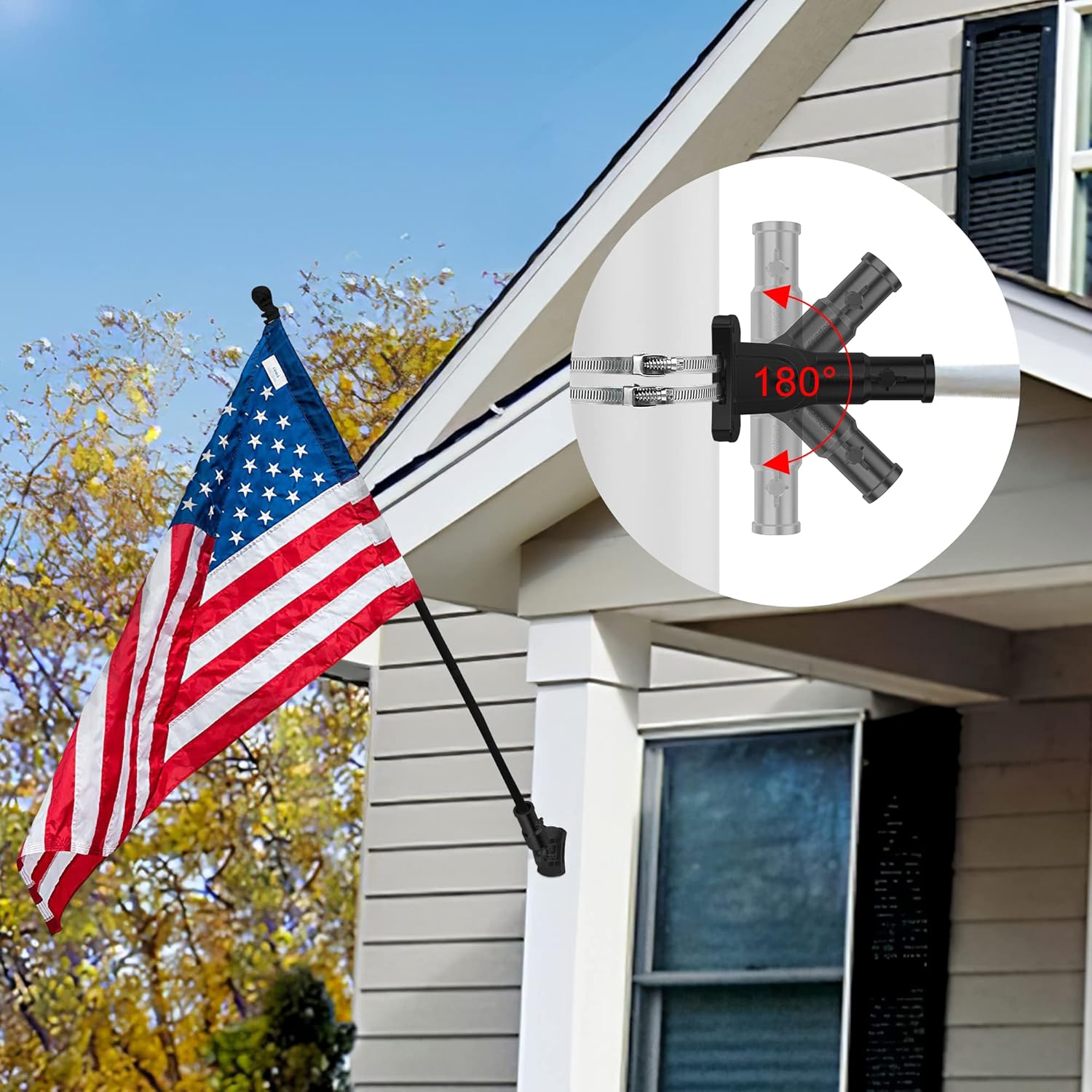 Heavy Duty T304 Stainless Steel Flag Pole Bracket - 180° Adjustable Flag Pole Holder for House with Two Installation Methods, Flag Mount for 1" Diameter Pole, Wind Resistant&Rust Free Black