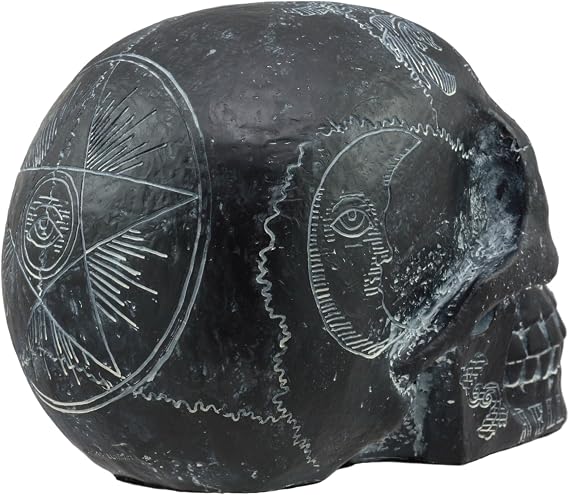 Ebros Black Solar Astrology Paranormal Ouija Spirit Skull Statue 8.5 Long Supernatural Occultist Witchcraft Medium Sculpture As Home Decorative Halloween Party Centerpiece
