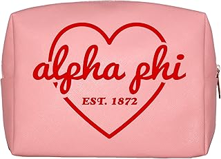 Alpha Phi Makeup Bag - Multi-Purpose PU Leather, Water-Resistant Makeup travel bag with Licensed Design and Zipper Closure, Perfect Alpha Phi Sorority Gifts for Women