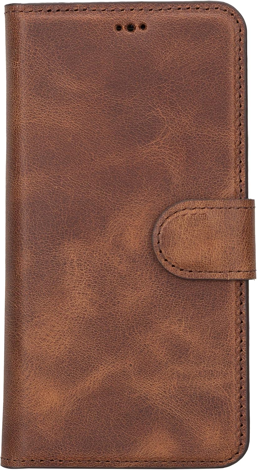 HARDISTON Wallet Case Compatible with Samsung Galaxy S23, Handmade Genuine Leather, Detachable Magnetic Flip Cover with Card Holders, Horizontal Kickstand (Brown)