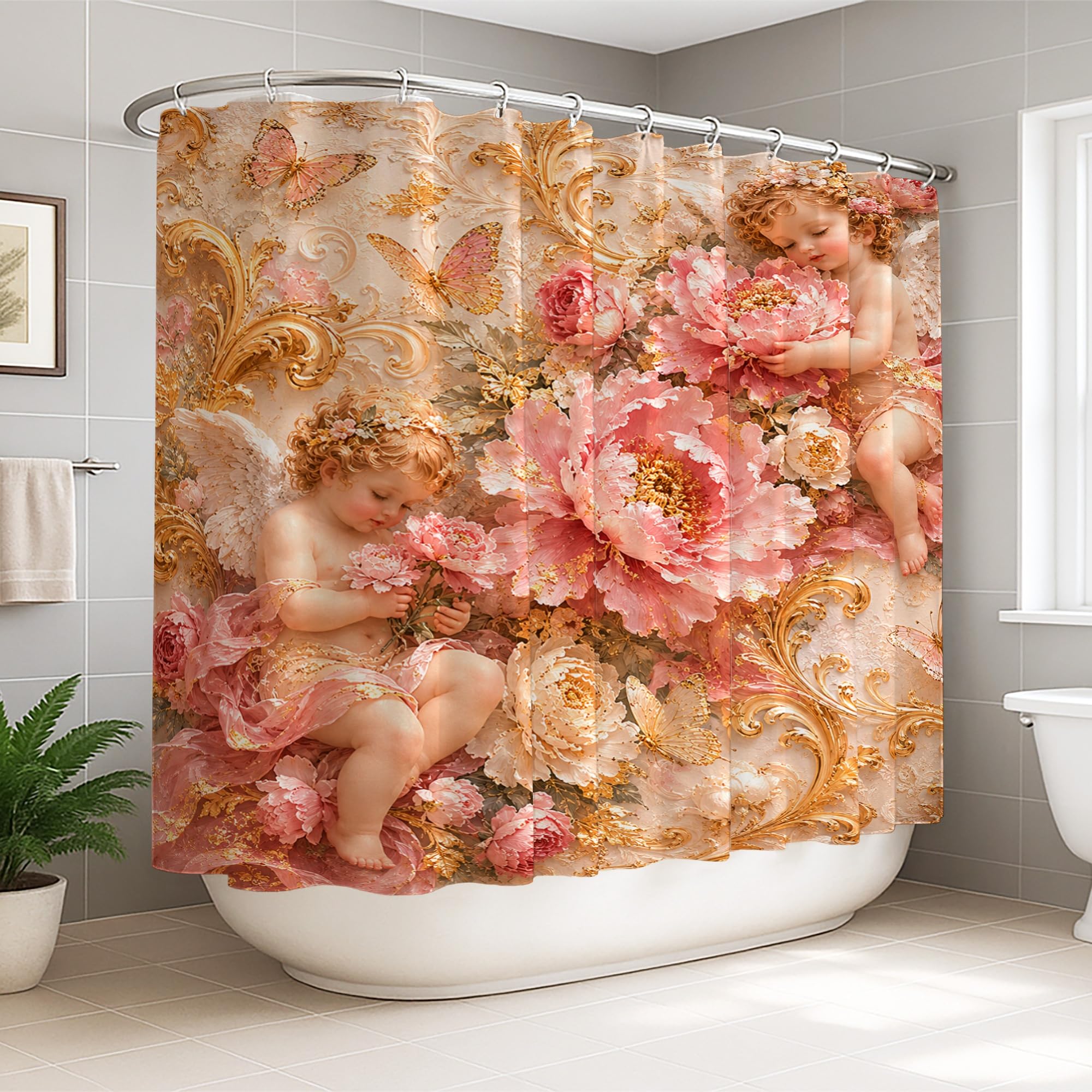 Rideau de douche extra large anti-éclaboussures 274x183 cm lavable motif pêche printanière