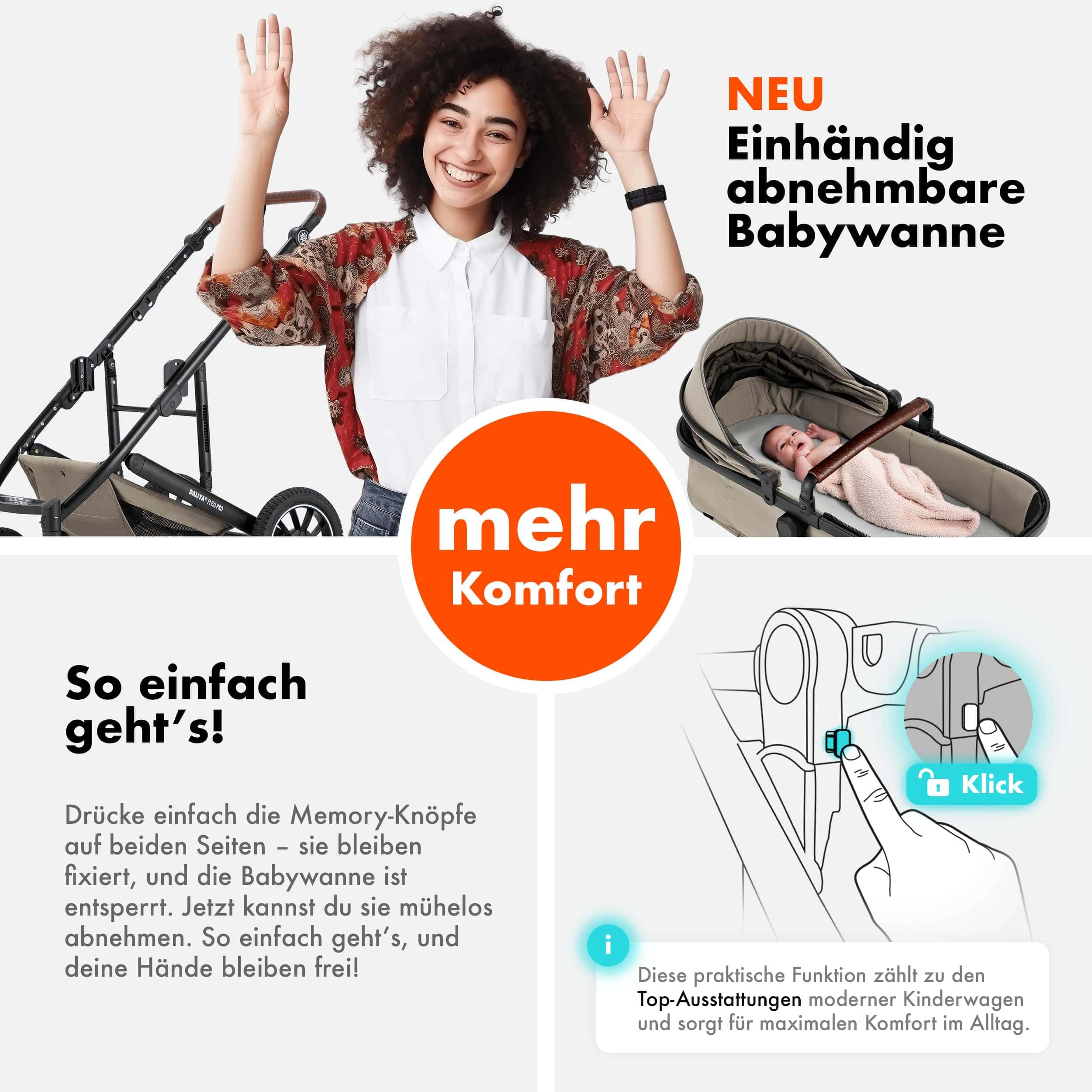 Daliya® FLEXI-PRO M 2in1 Kinderwagen & Buggy (Beige Leinen)
