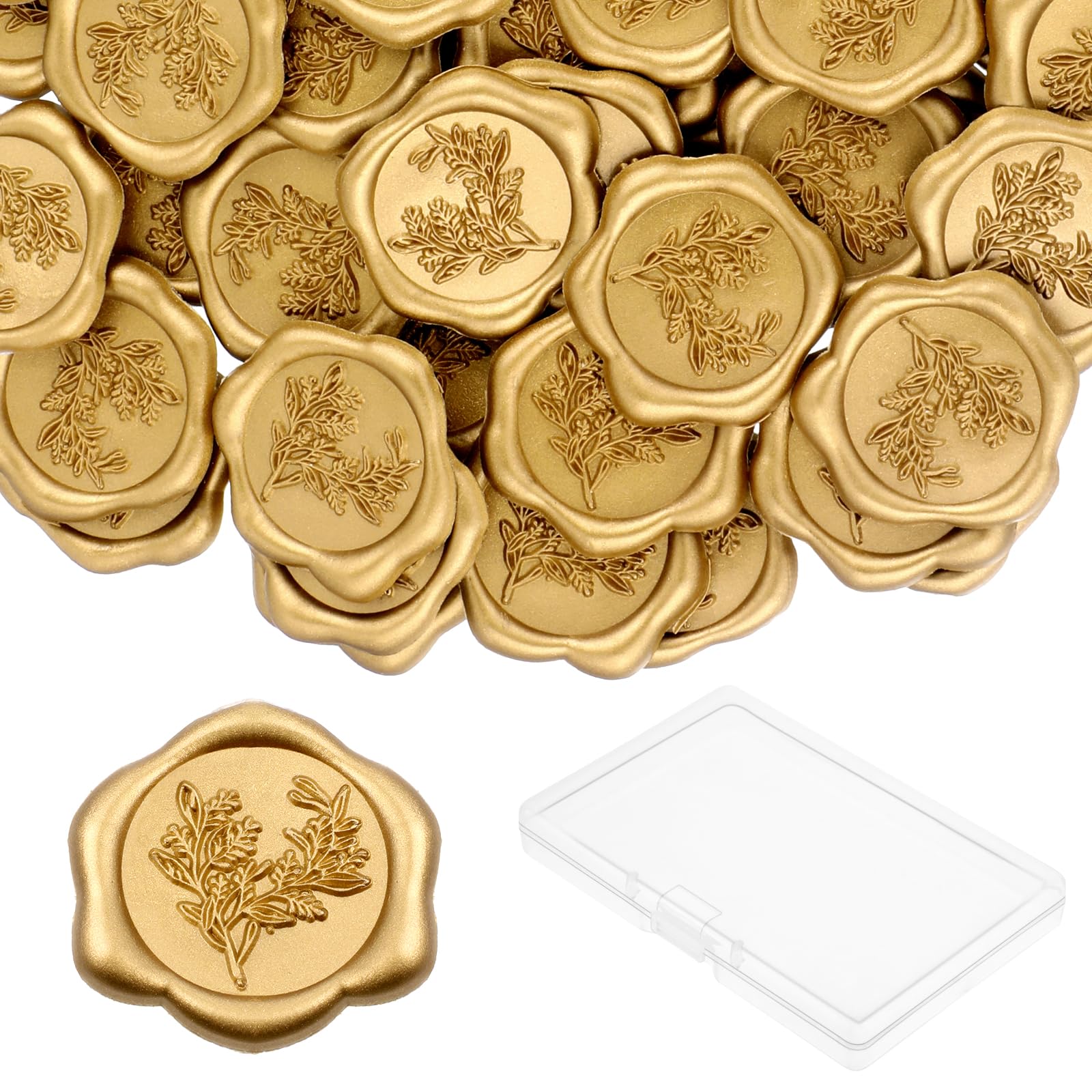 Qianyu 50 Pcs Gold Eucalyptus Wax Seal Stickers Self Adhesive Round Wedding Invitation Envelope Wax Sealing Stickers Decoration for Invitation Christmas Wrapping Birthday Party