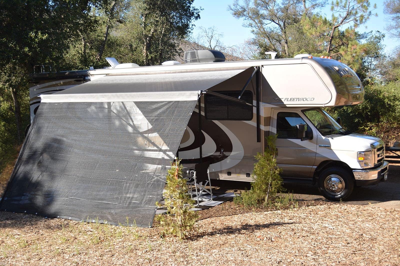 RV Awning Shade Motorhome Patio Sun Screen Complete Deluxe Kit (Black) (10'x16')