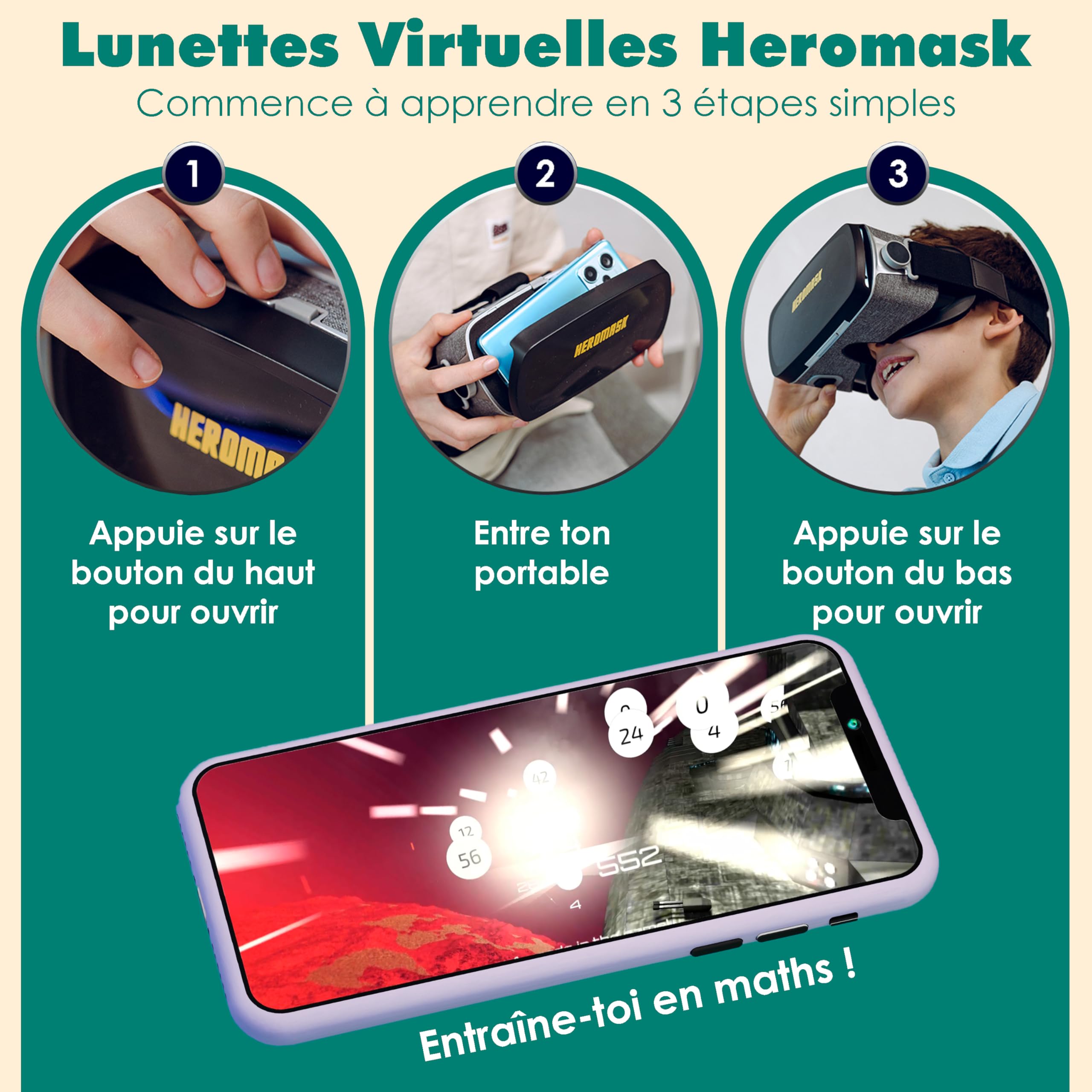 Casco Realtà Virtuale per Bambini – Apprendimento delle Moltiplicazioni e Calcolo Mentale – Giochi Educativi da 5 a 12 Anni – Compatibile con iPhone e Android