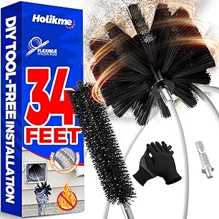 Holikme 34 Feet Dryer Vent Cleaner Kit, Flexible Lint Brush with Drill Attachment, Fireplace Chimney Brushes for Easy Cleaning, Use with or Without a Power Drill