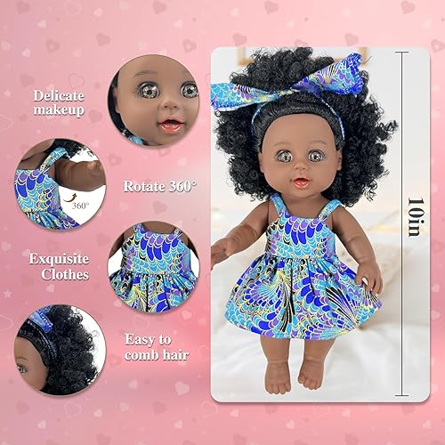Miniatura 2 de Nice2you Muñeca bebé negra para niña, muñeca negra afroamericana de 10 pulgadas con vestido, muñeca de bebé realista Reborn para niños de 1 2 3 4 5