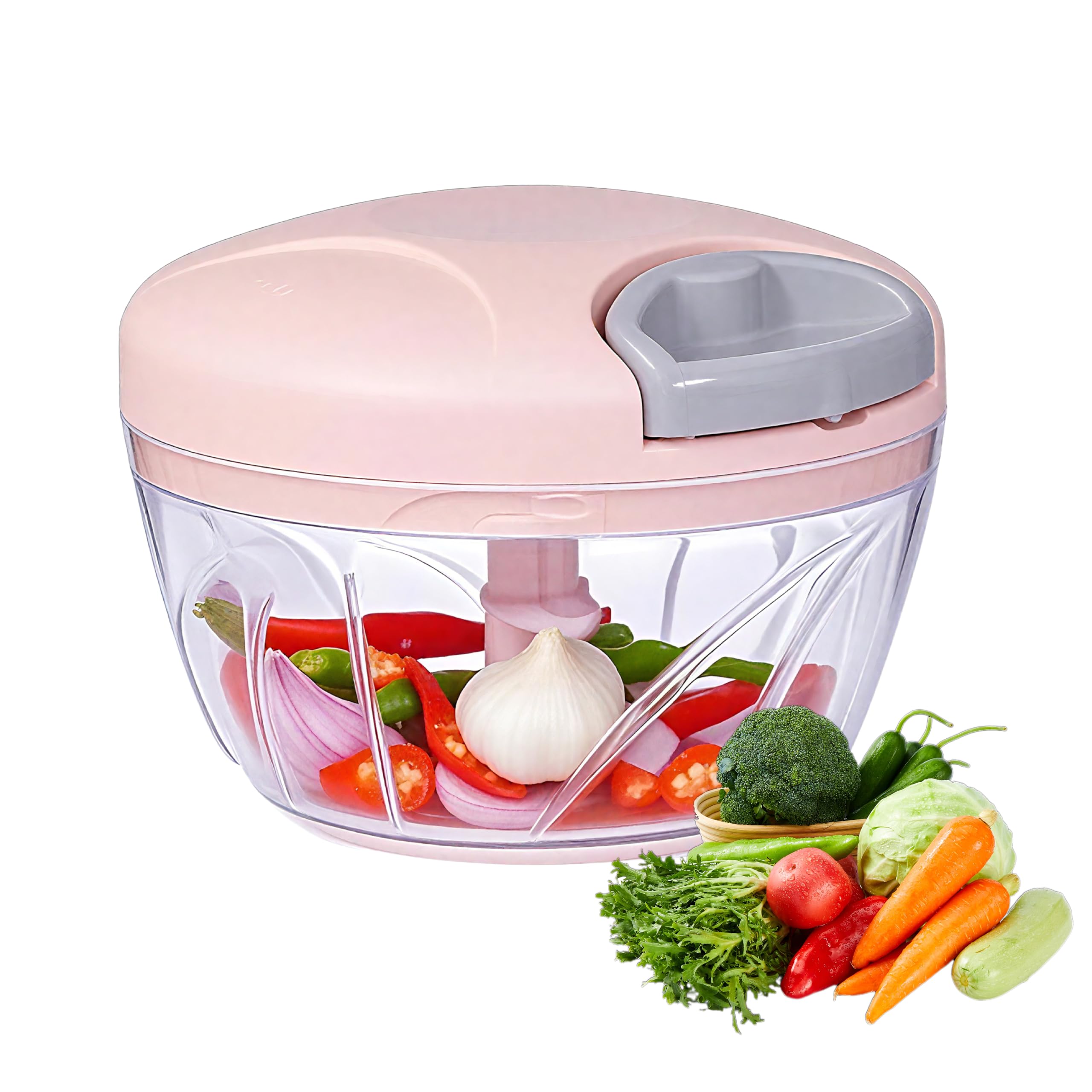 Procesador manual de alimentos, picador de verduras, picador de ajo portátil con cuerda de mano, cortador de cebolla para verduras, jengibre, ajo, frutas, cebolla, papa, ensalada (rosa, 16.9 fl oz)