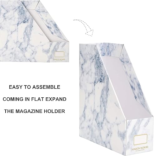 Miniatura 4 de Anzon Mories Archivador de revista con patrón de mármol de Calcuta, paquete de 2, caja de almacenamiento de documentos premium, perfecto para