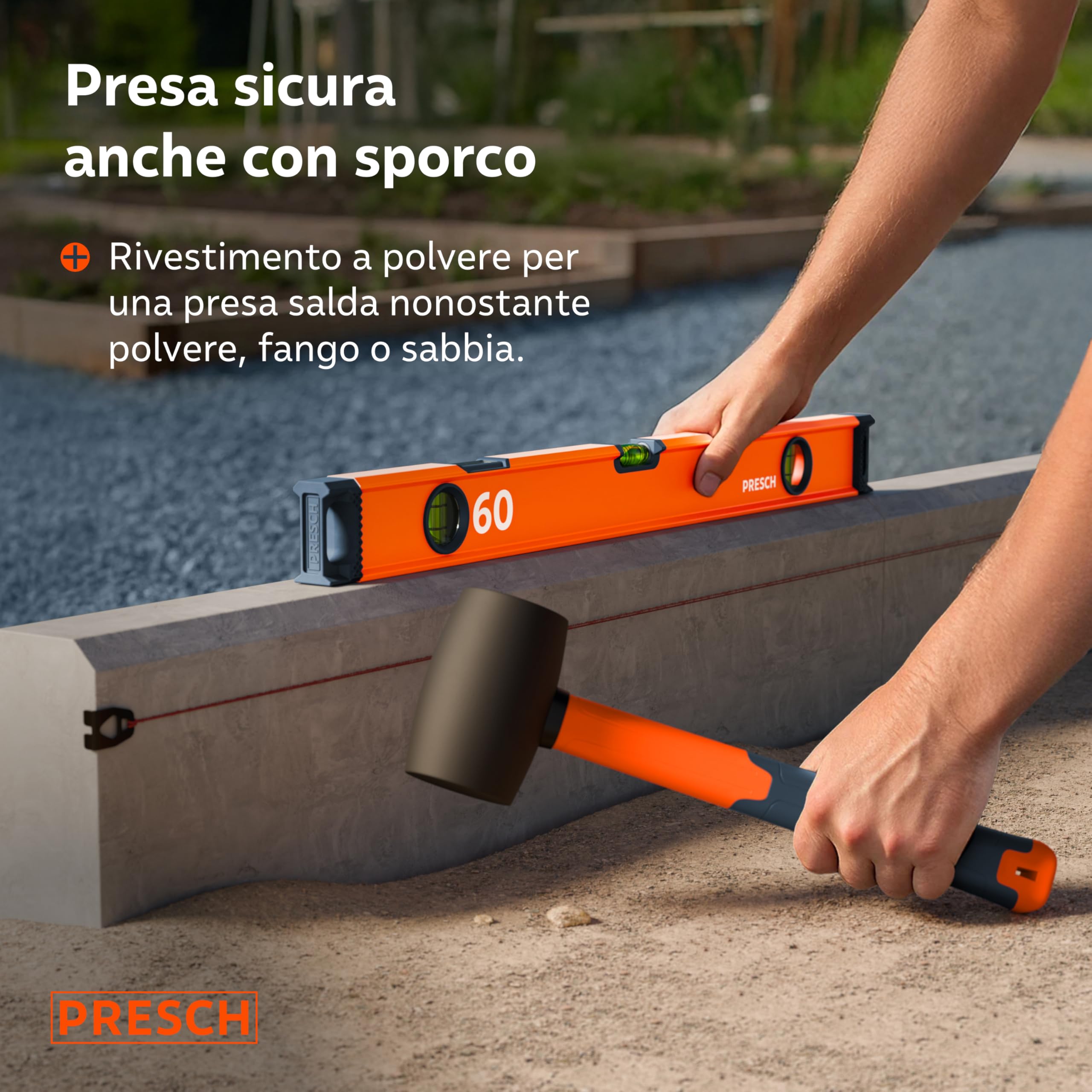 Presch Livella a bolla 60cm - Fiala infrangibile con pendenza 2% - Finestra di lettura verticale - Tappi antiscivolo innovativi - Superficie di misura precisa