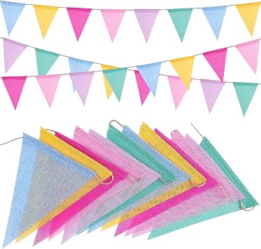 48PCS Pennant Banner Flags with 4 Jute String,Multicolor Hanging Triangle Bunting Flags Garland for Birthday,Weddings,Parties,Classroom,School, Home and Outdoor Events Decorations