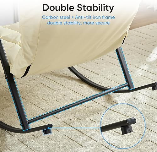 Miniatura 6 de PUREMIND Mecedora para guardería, silla mecedora tapizada de lino con patas de madera maciza, mecedora decorativa con bolsillos laterales, sillón