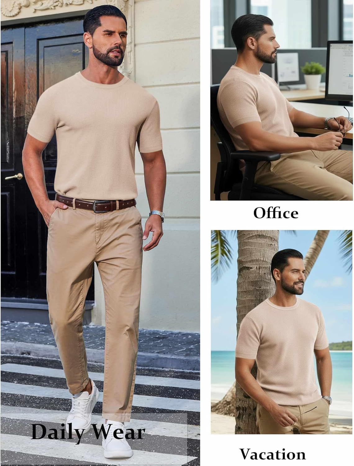 COOFANDY Mens Knit T-Shirts Casual Short Sleeve Crewneck Shirt Textured Pullover Tees - Image 4