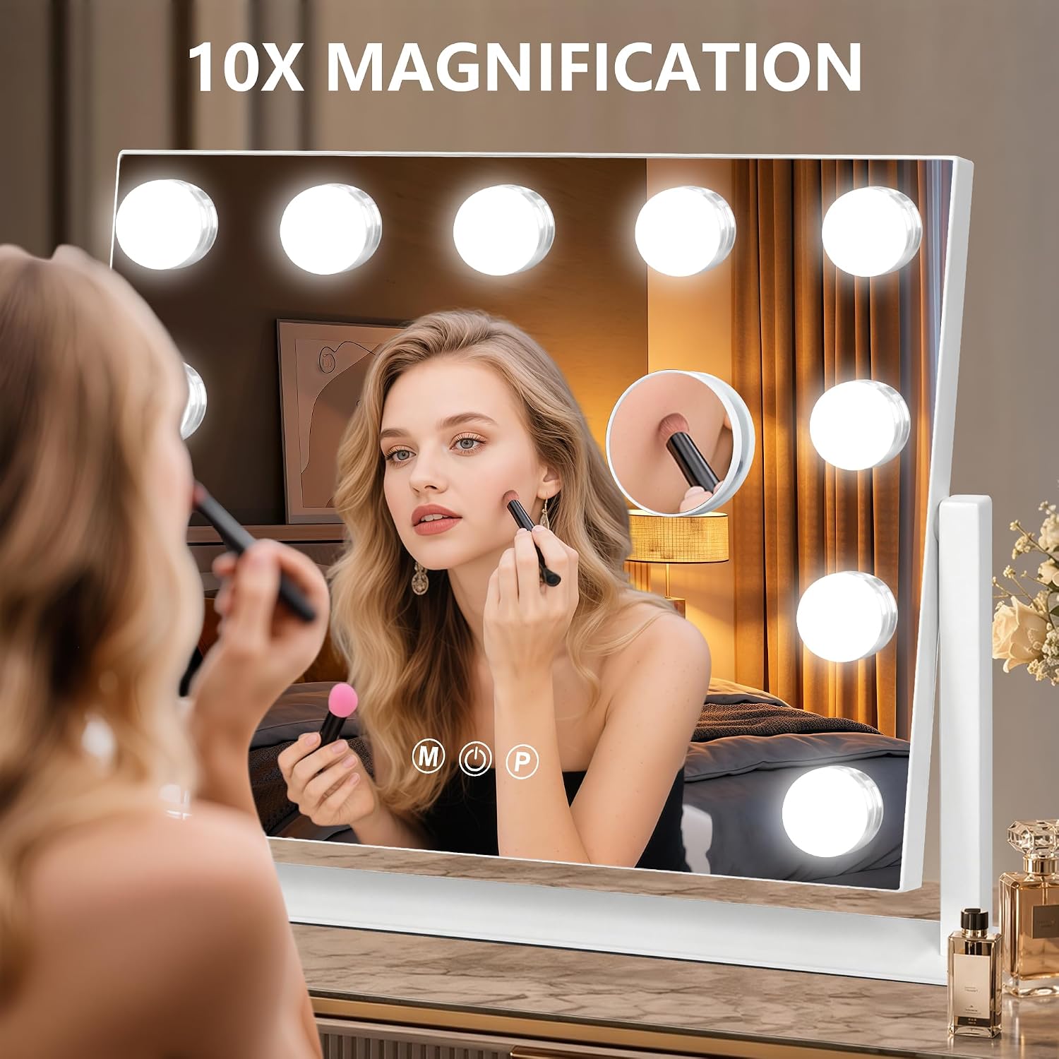 Moonee Vanity Mirror with Lights, 17"×13", 360° Swivel Base, White