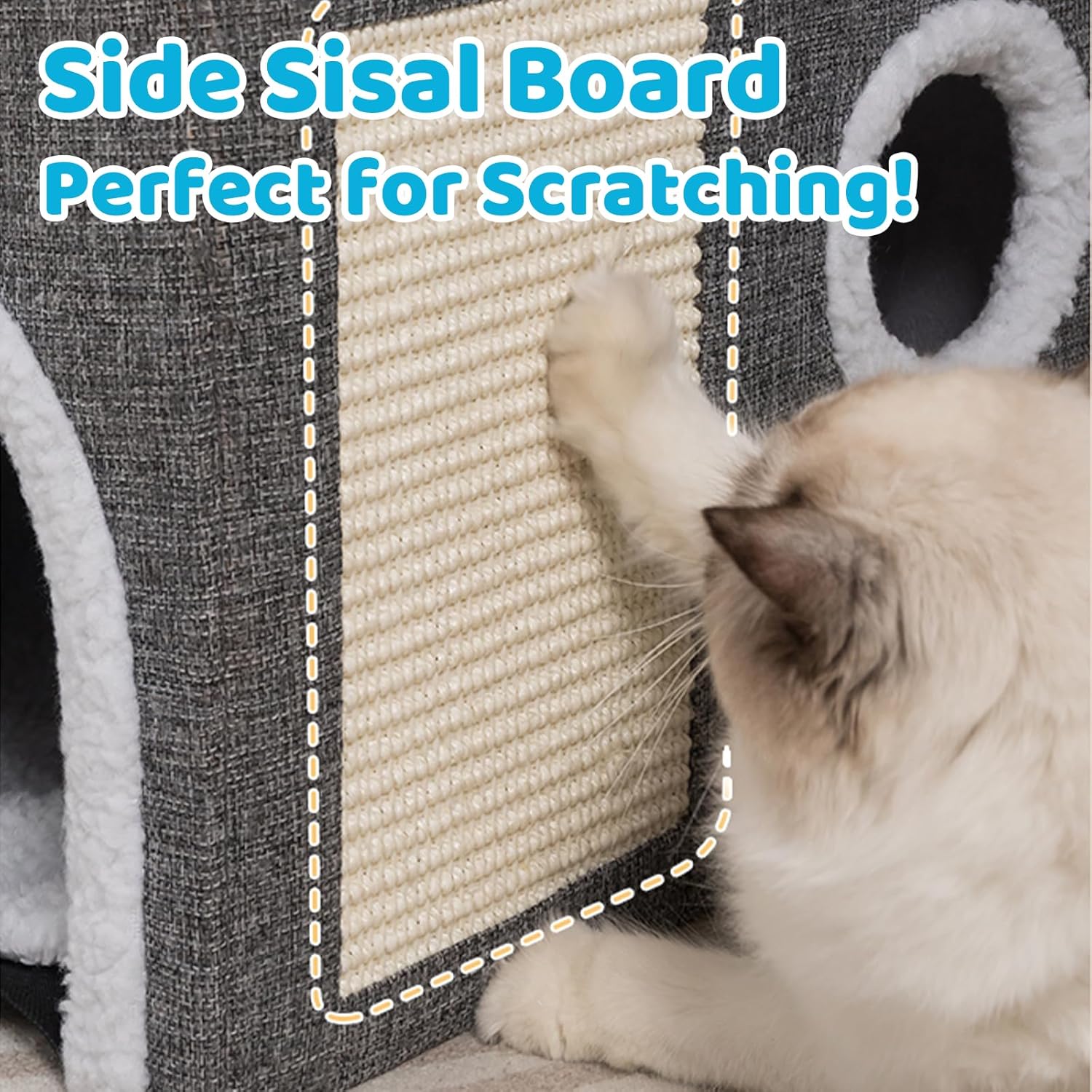review Cat Beds for Indoor Cats-Large Cat Bed Cave for Cat House with Fluffy Ball and Scratch Pad, Foldable Cat Cando, Cat Cubes, Cat Hideaway, Covered Cat Bed for Multi Small Pet Large Kitty (Grey)