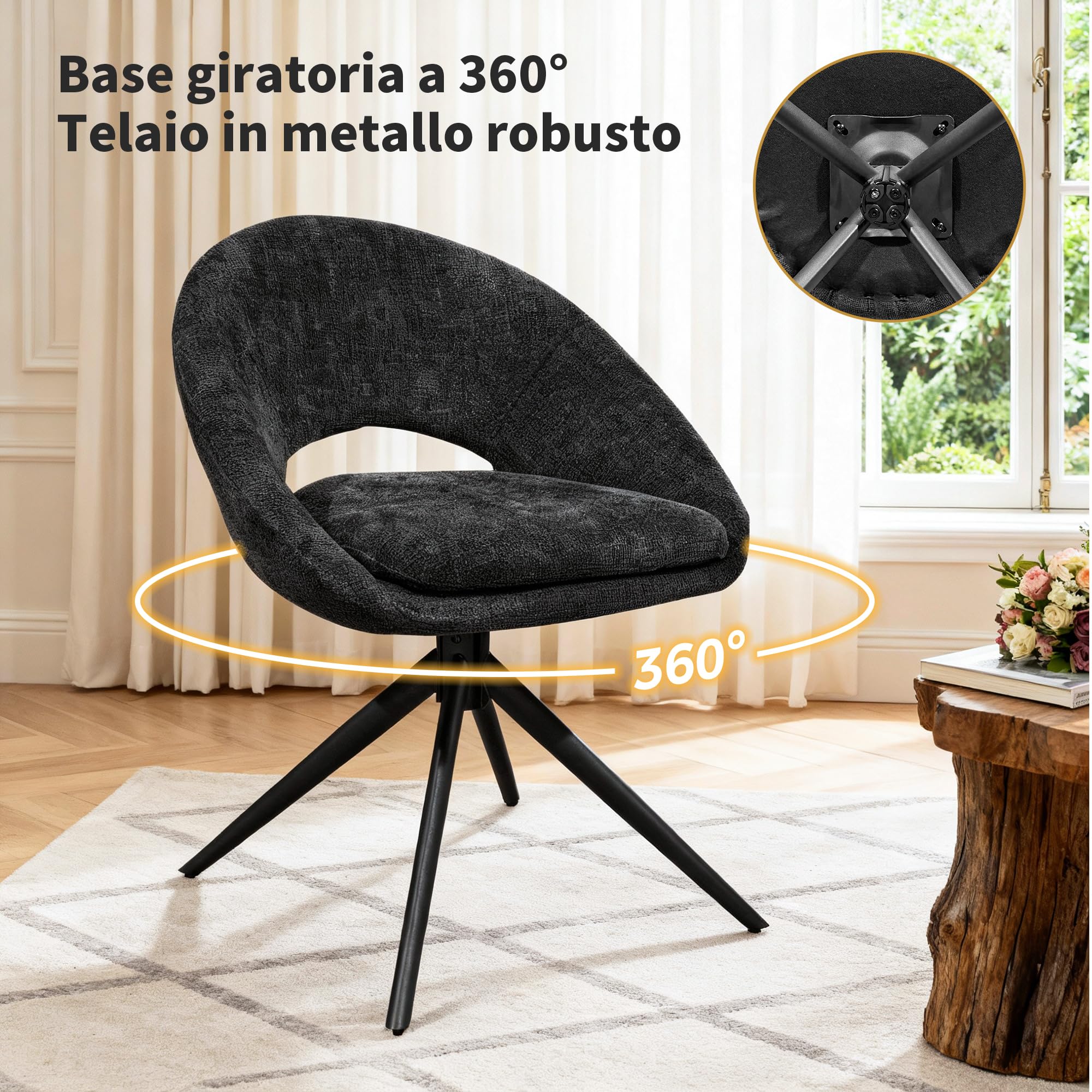 Poltrona Da Soggiorno In Finta Pelle Nera Con Gambe Svasate - BELLEZE Sedia Rotonda Imbottita