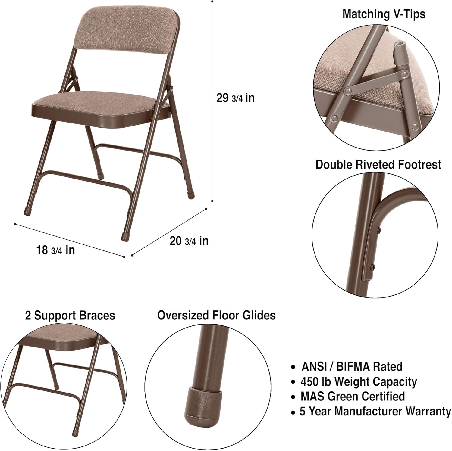 OEF Furnishings Deluxe Fabric Upholstered Double Hinge Premium Folding Chairs, Brown : Home & Kitchen