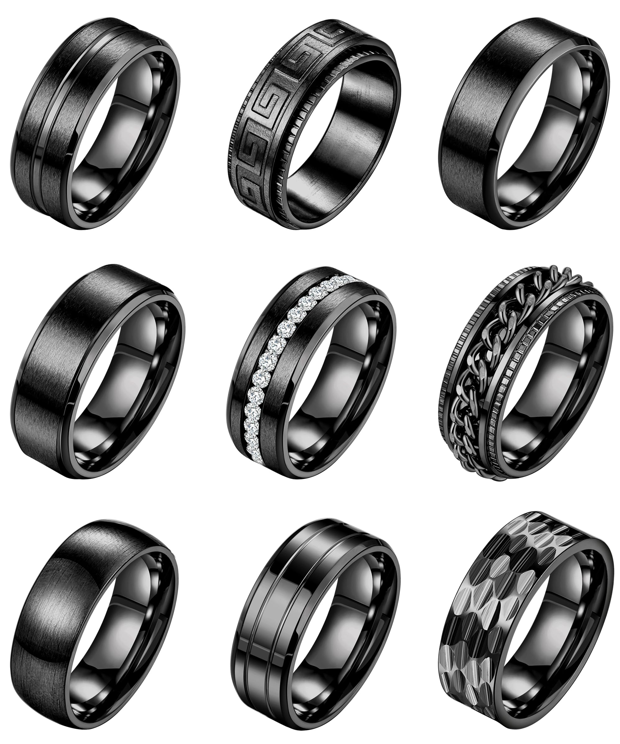 9Pcs 8MM Stainless Steel Band Rings for Men Women Chain Rings Simple Brushed Wedding Engagement Rings Set 7-13