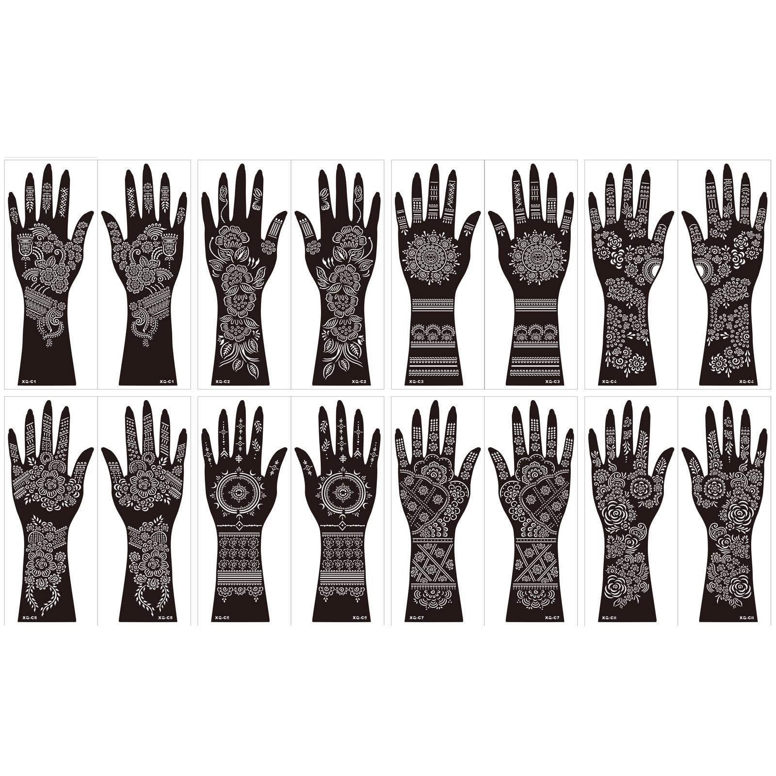 Large Henna Tattoo Stencil Kit,8 Sheets Henna Tattoo stickers for Hand Forearm Glitter Airbrush Diy Tattooing Template, Indian Temporary Tattoo