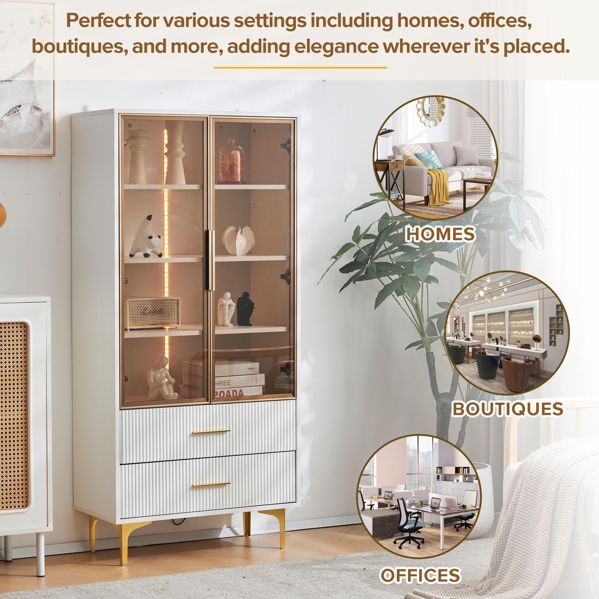 Soweiz Glasvitrine 80x40x160cm - Mit APP LED Beleuchtung Doppeltürig