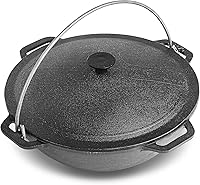 Vista 8 de Olla de horno holandés con tapa, caldero asiático de hierro fundido (Kazán) con tapa de hierro fundido para camping, wok kazan, olla de cocina