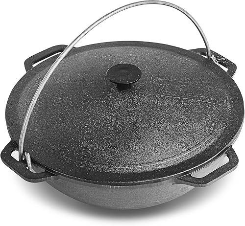 Miniatura 8 de Olla de horno holandés con tapa, caldero asiático de hierro fundido (Kazán) con tapa de hierro fundido para camping, wok kazan, olla de cocina