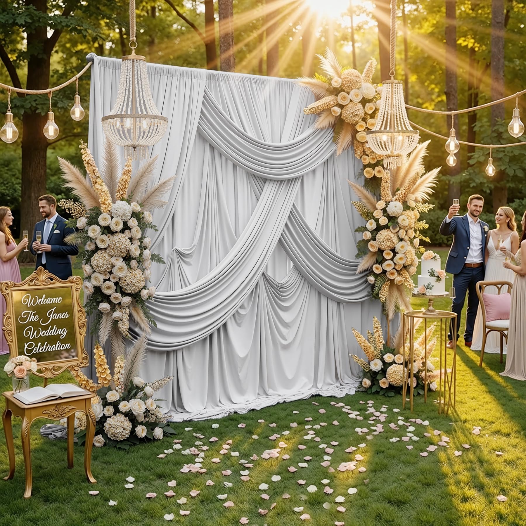 Cortina de Fondo Plateada sin Arrugas para Fiestas, Cortinas de Fondo de poliéster para Bodas, Habitaciones, Temas, cumpleaños, Fiestas, Baby Shower, decoración de cumpleaños, 3 x 3 m