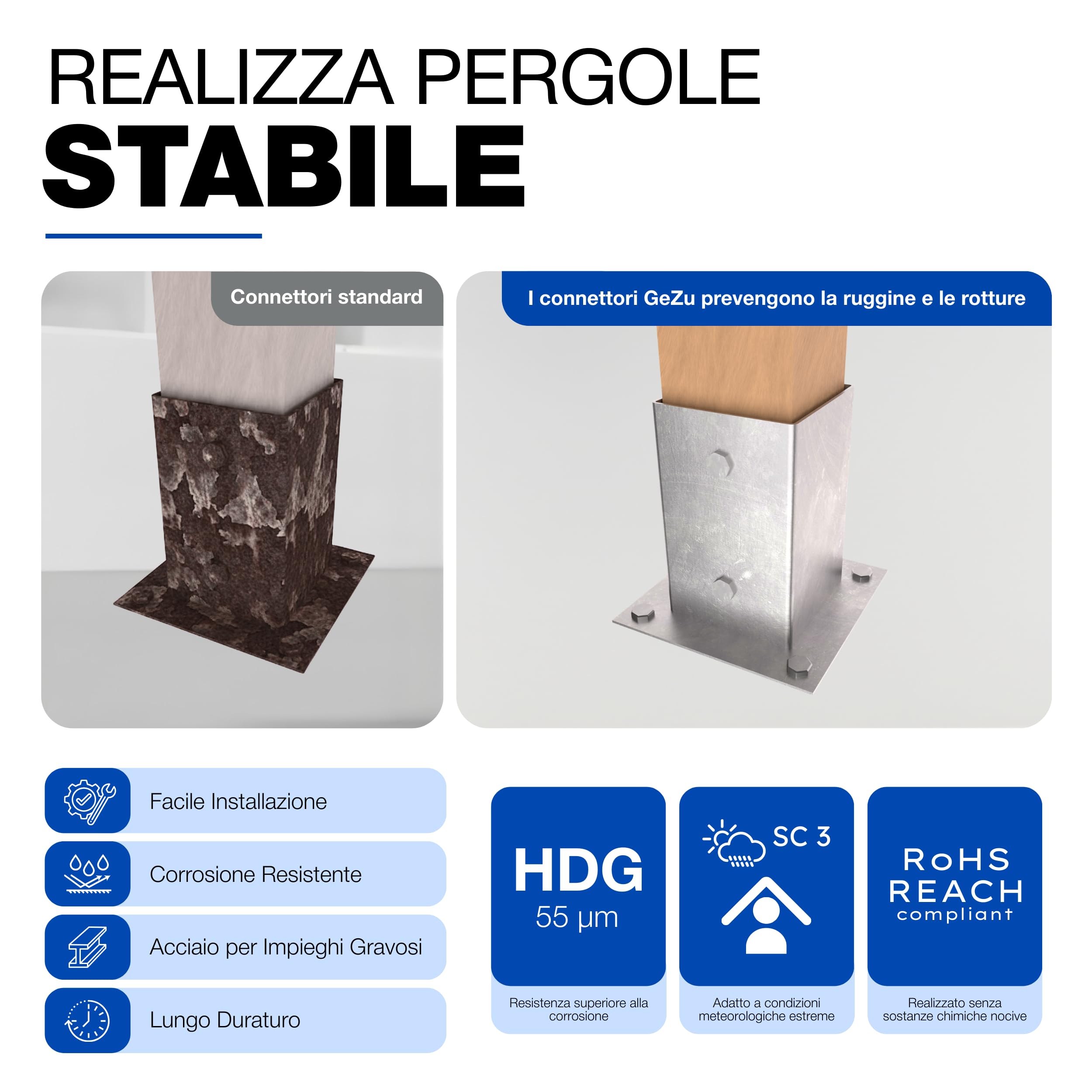 GeZu Impex Base per Palo in Legno 91 x 91 mm Zincata a Caldo Set di 12 Staffe per Supporto Recinzione Supporto per Deck Base per Palo da Pergola con Fissaggio a Bullone