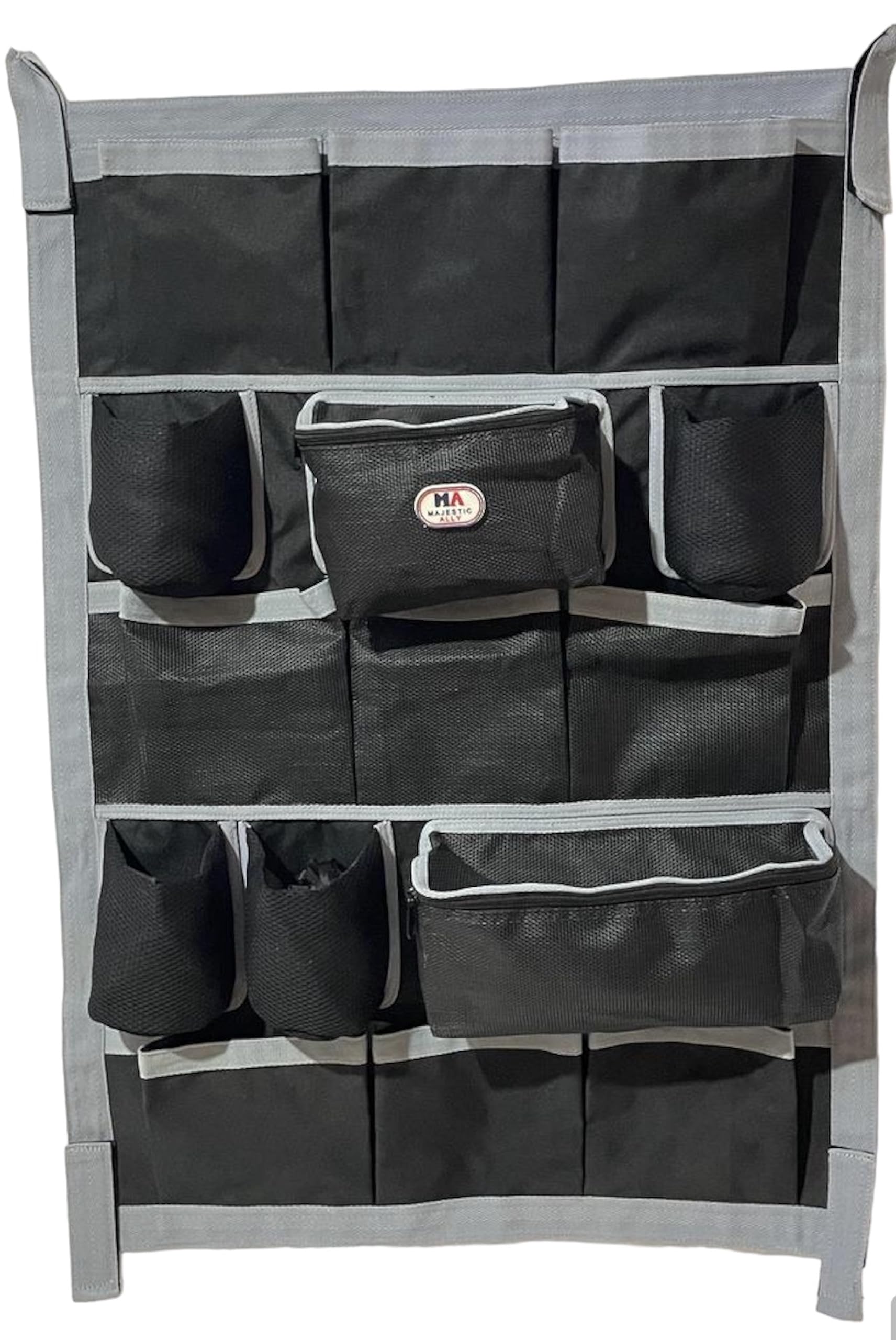 Majestic Ally Nylon Heavy Duty Tack Grooming organizer bag, Trailer door organizing Bag, Equine accessories organizer (Black)