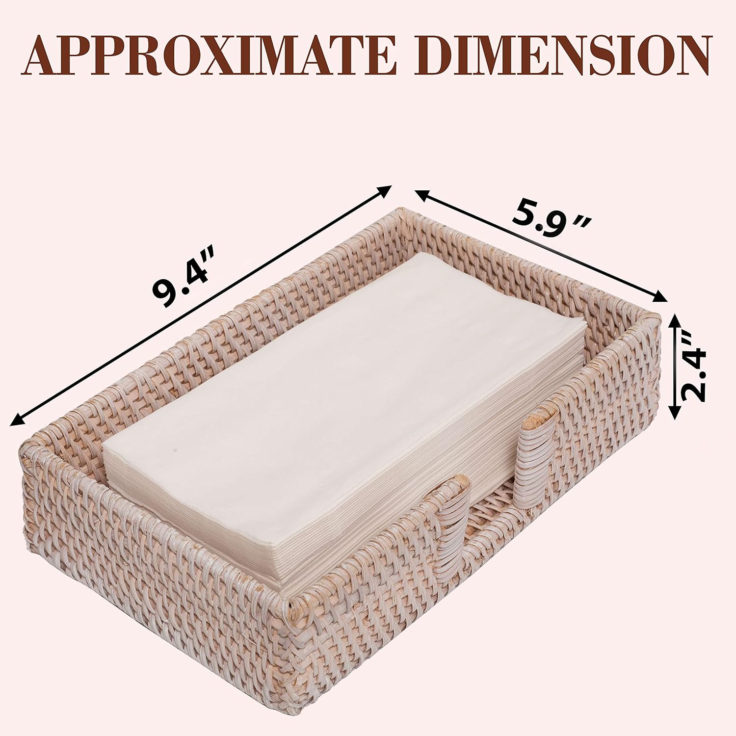 Rattan Guest Towel Holder For Bathroom Towel Caddy Rectangular Napkin Tray Wicker Toilet Tank Basket White Wash 9.4 x 5.9 x 2.4 inches Tissue Paper Hand Towels Storage Luncheon Kitchen Countertop