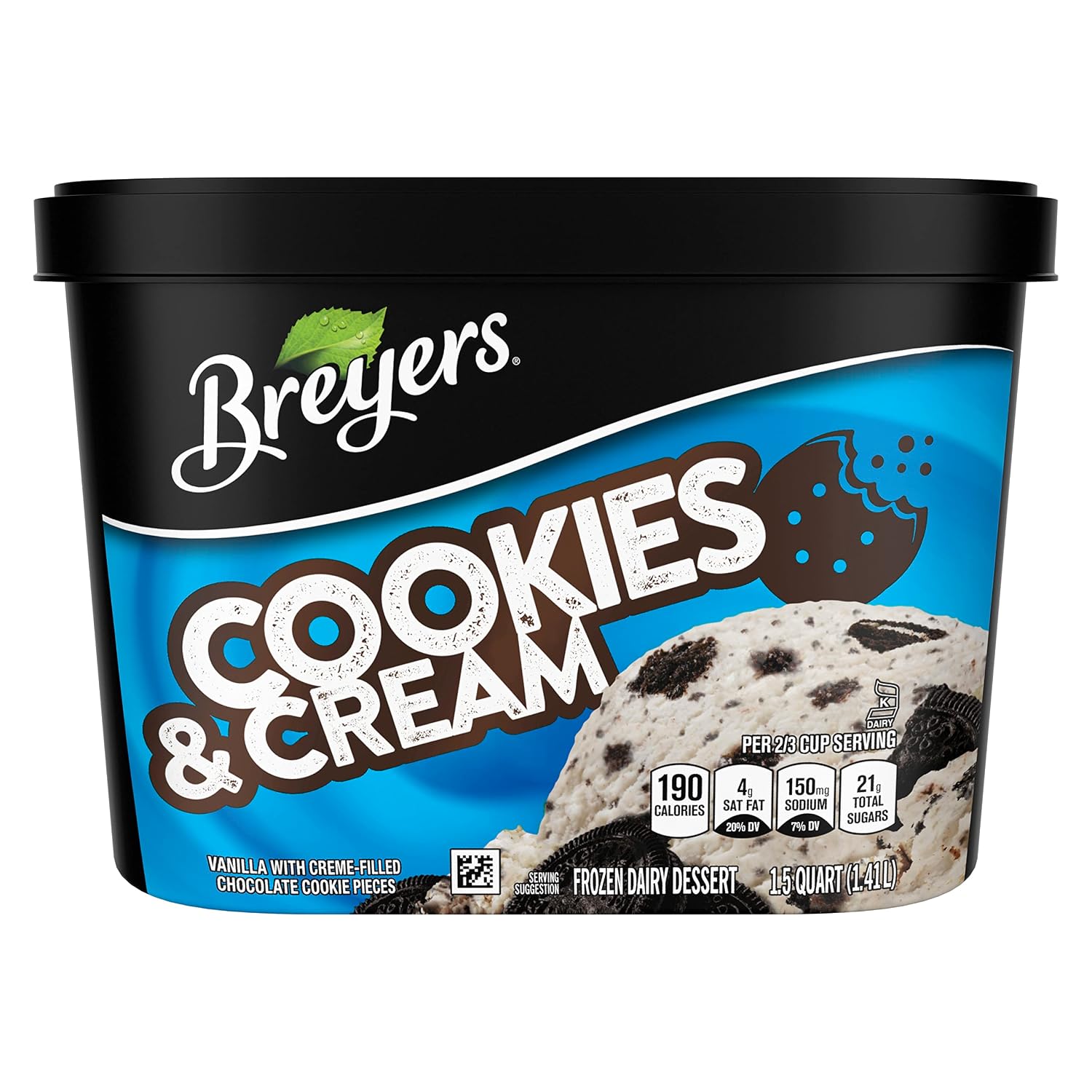 Breyers Frozen Dairy Dessert Cookies and Cream For a Delicious Frozen Dessert Made with 100% Grade A Milk & Cream 48 oz