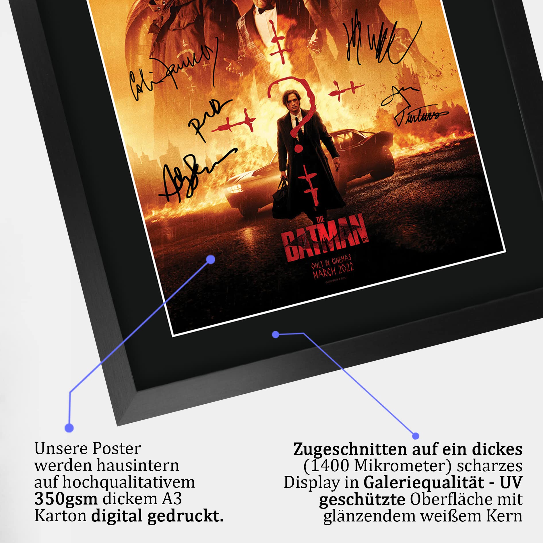 HWC Trading FR A3 The Bat Man Robert Pattinson Geschenke Geduckter Poster Signiertes Autogramm Foto für Fans von Film Memorabilien - A3 Framed