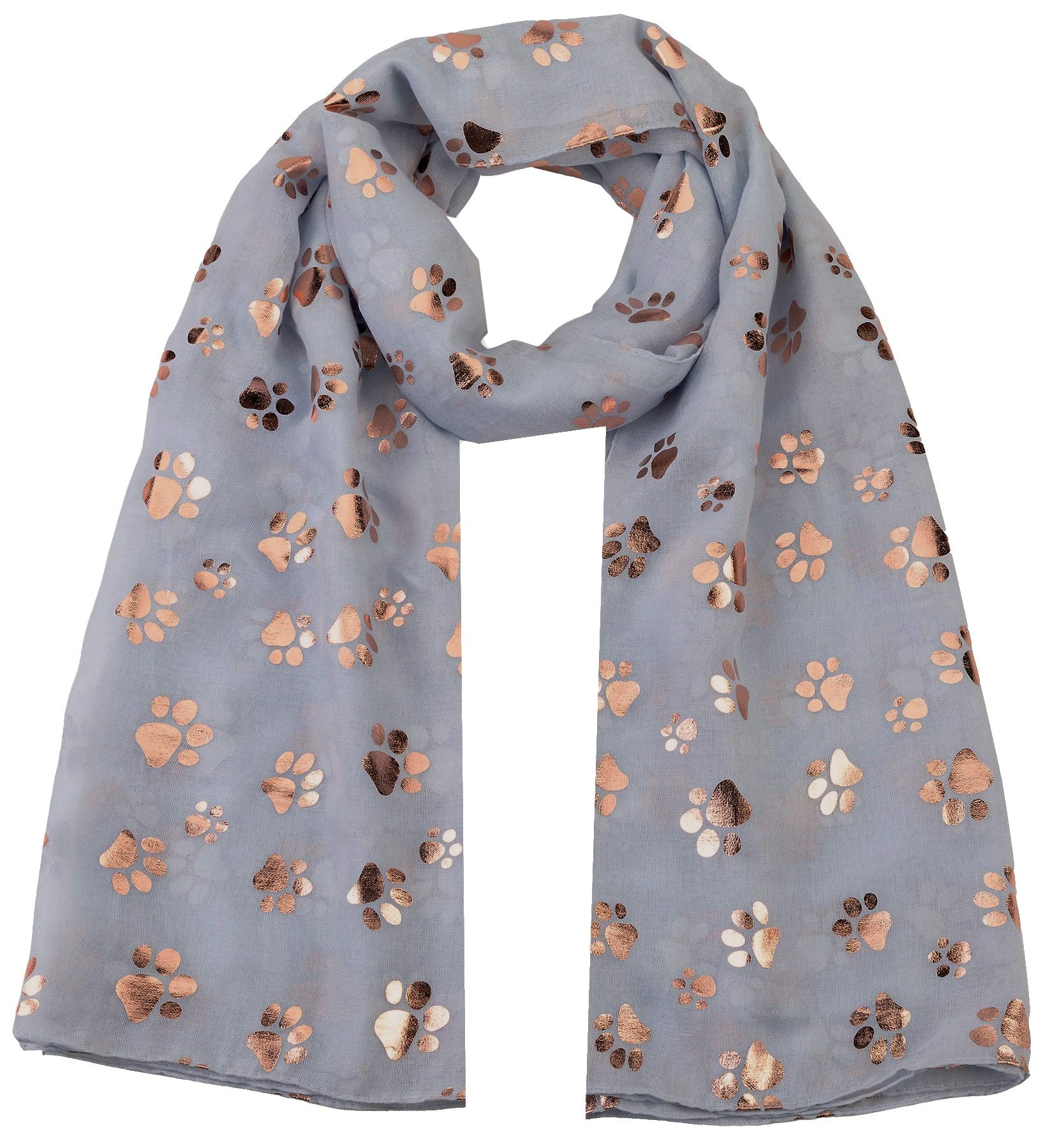 World Of Shawls Silver Rose Gold Foiled Animal Dogs Paw Print Scarf Wraps Shawl Scarves (Silver)