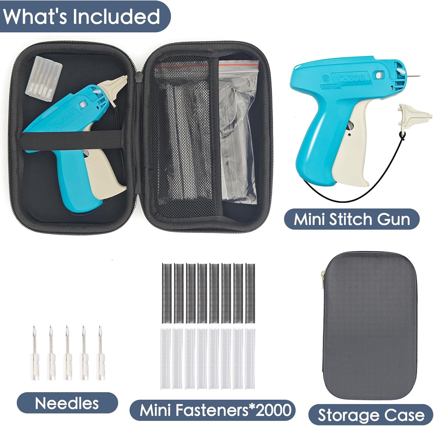 Mini Stitch Gun for Clothes - Quick Clothing Fixer - Handheld Fine Stitch Gun - Micro Tagging Gun Kit Includes 1000 Black Fasteners & 1000 White Fasteners, 6 Needle and Hard Case - Image 7