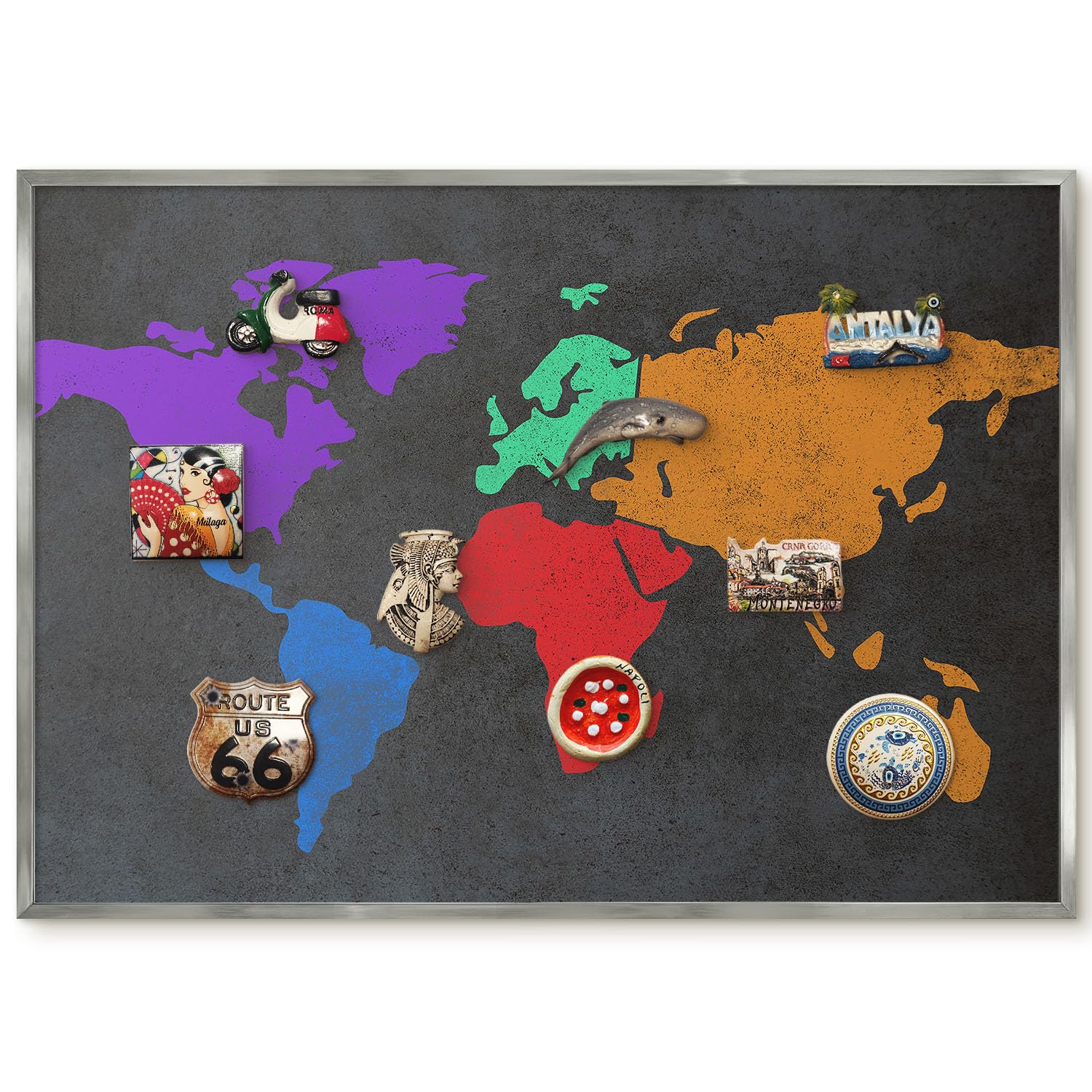 Planner Settimanale per Home Office 100x70 Mappa a colori Cornice Argento | Bacheca Magnetica | Pannello Calamitato | da Parete | Organizer | Planning Ufficio | Calamite | Porta Foto | Lista Spesa