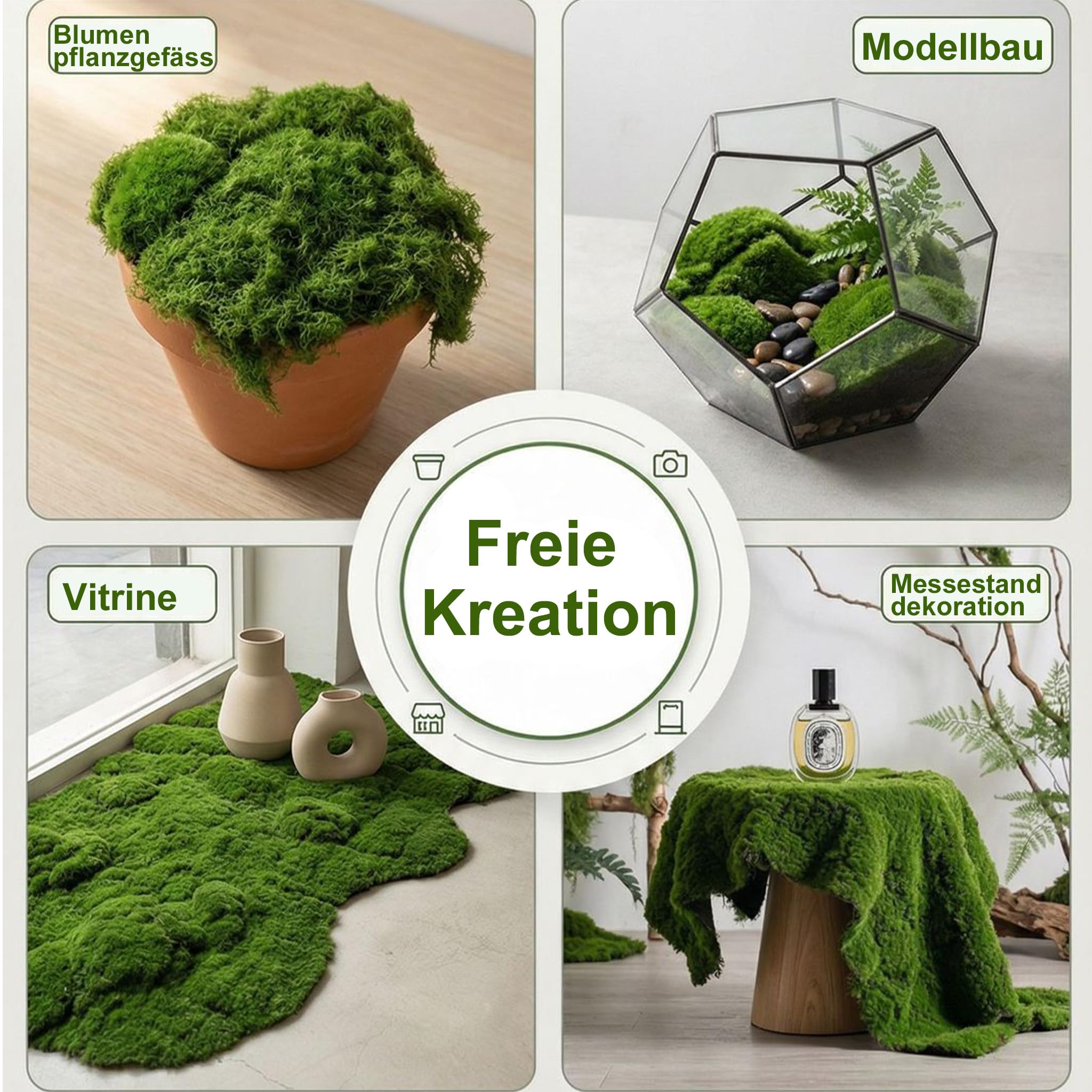 Moosmatten zur Dekoration, Flachmoos für Moosbilder und Mooswände, Kunstmoos Zum Dekorieren, Fake Dekomoos für Patio Balkon Außen Innen (Blassgrün,500x100 cm)