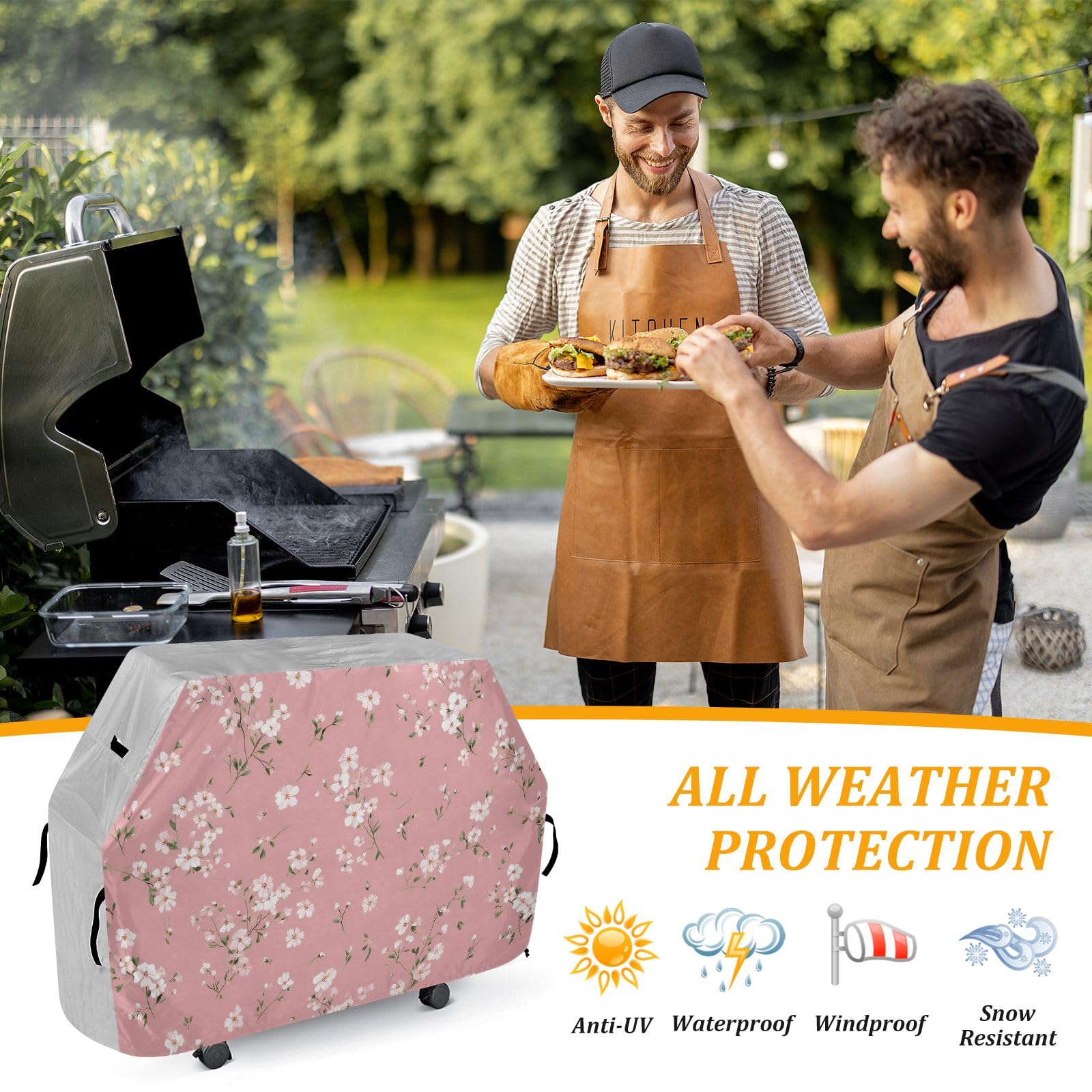Copertura per barbecue impermeabile e resistente, motivo: floreale, colore: rosa