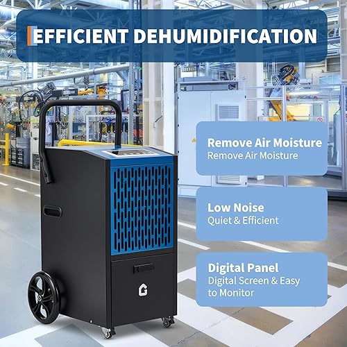 Miniatura 7 de Deshumidificador comercial de 105 pintas para sótano, deshumidificador grande con manguera de drenaje, temporizador y 4 ruedas, ideal para