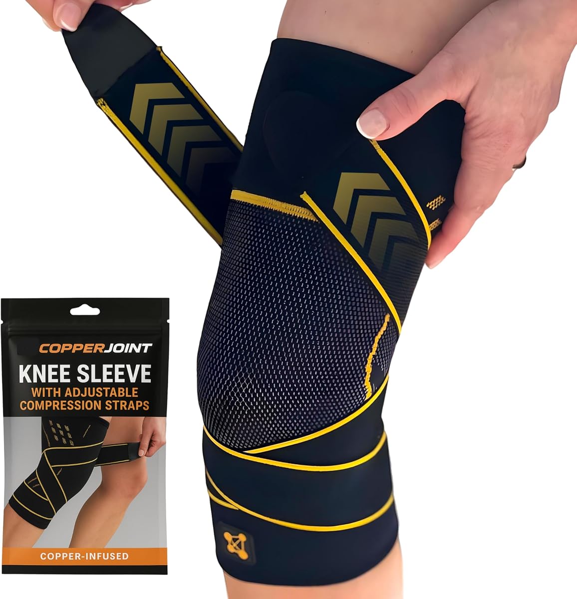 CopperJoint Adjustable Knee Sleeve with Straps Women & Men, Single, Small | Targeted Stability, Custom Fit, One-Knee Design, Everyday Mobility