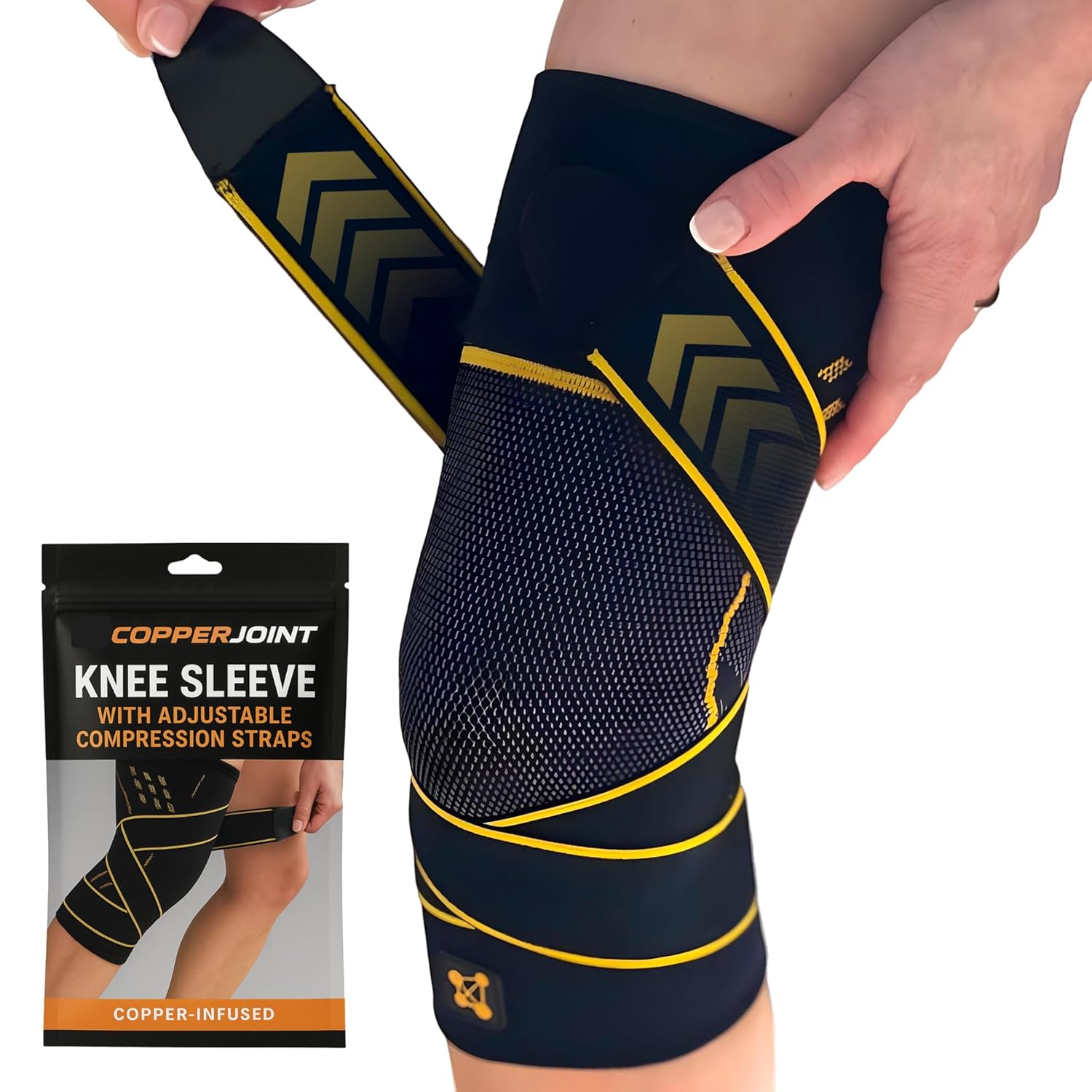 CopperJoint Knee Compression Sleeves for Women and Men Breathable Copper Infused Non Slip Knee Support For Pain Recovery Swelling Circulation Arthritis Running Workout & Walking Single Sleeve Only
