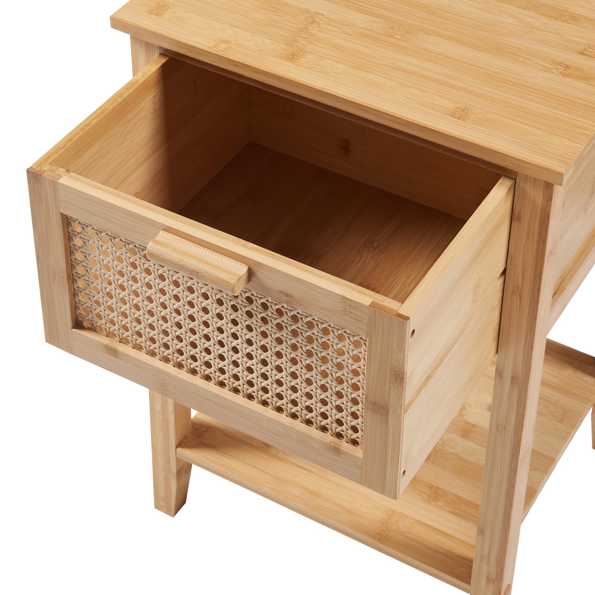 [en.casa] Comodino in Bambù con Cassetto e Ripiano Mobiletto Notturno da Letto Tavolino Laterale da Divano Soggiorno Ingresso 60 x 40 x 35 cm - Colore Naturale/Effetto Rattan