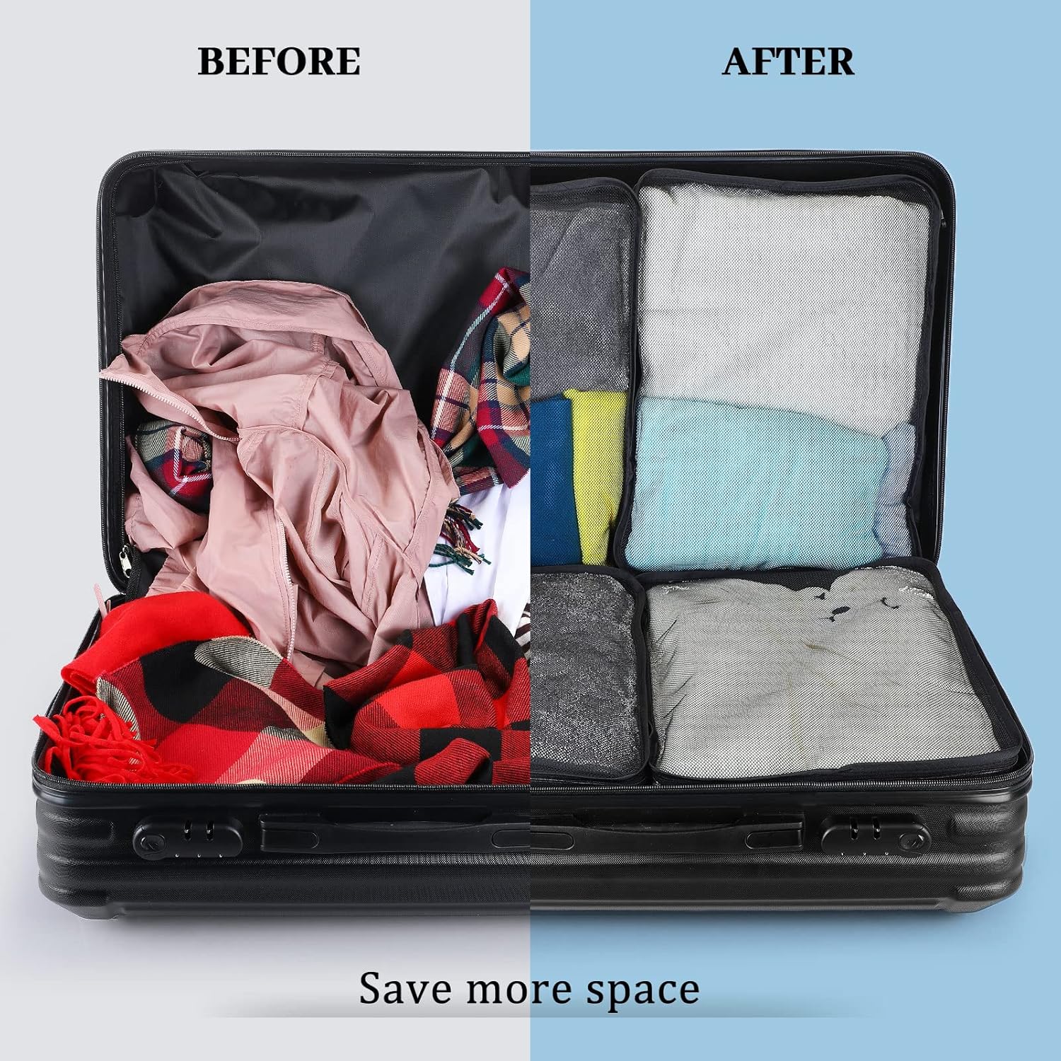 Tudomro 12 Pcs Large Packing Cubes Luggage Organizers for Suitcase Mesh Travel Organizer Bags Travel Packing Organizers for Traveling Camping Hiking - Image 4