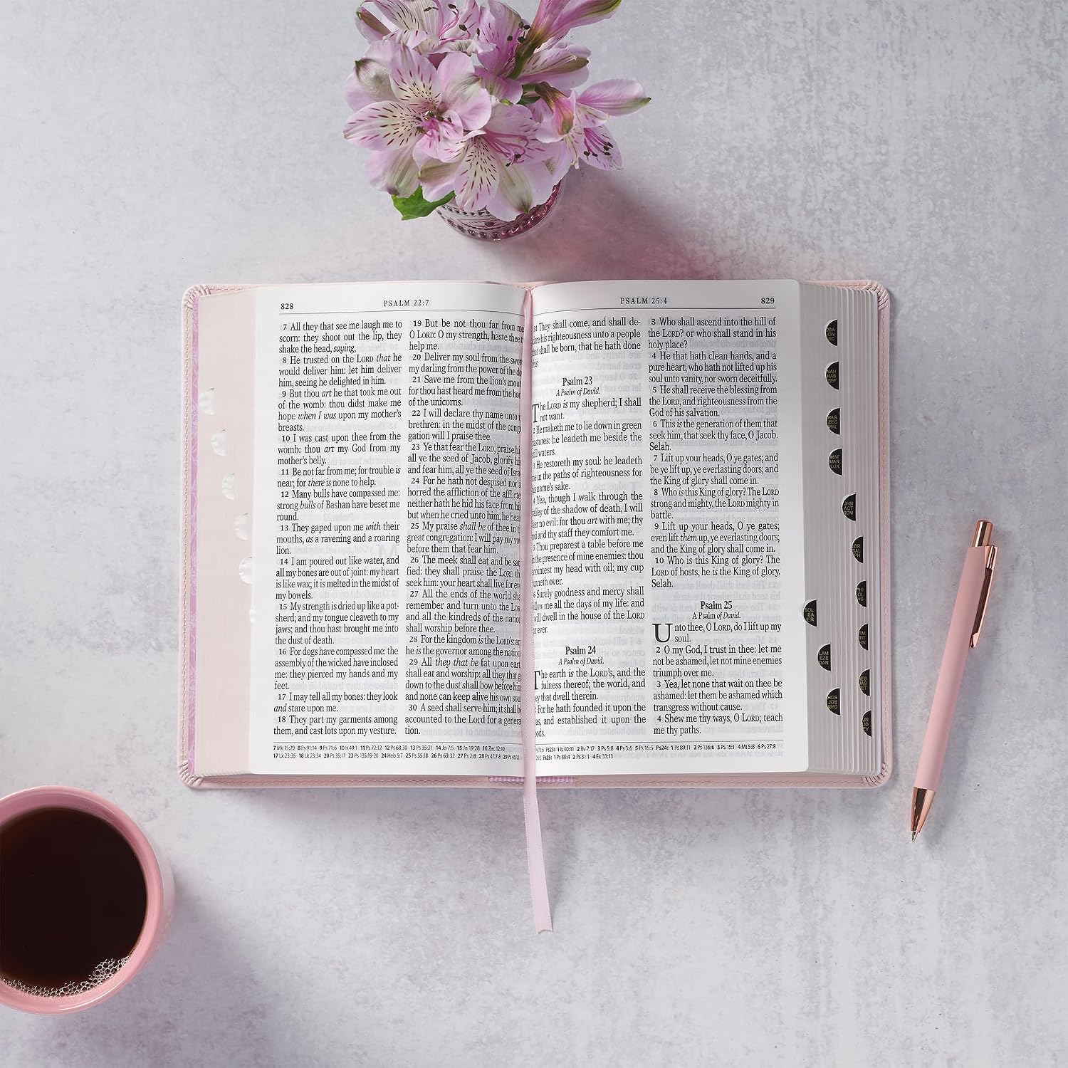 KJV Holy Bible, Giant Print Standard Size Red Letter Edition, Thumb Index Tabs & Ribbon Marker, King James Version, Vegan Leather, Pink, 14 pt. Type