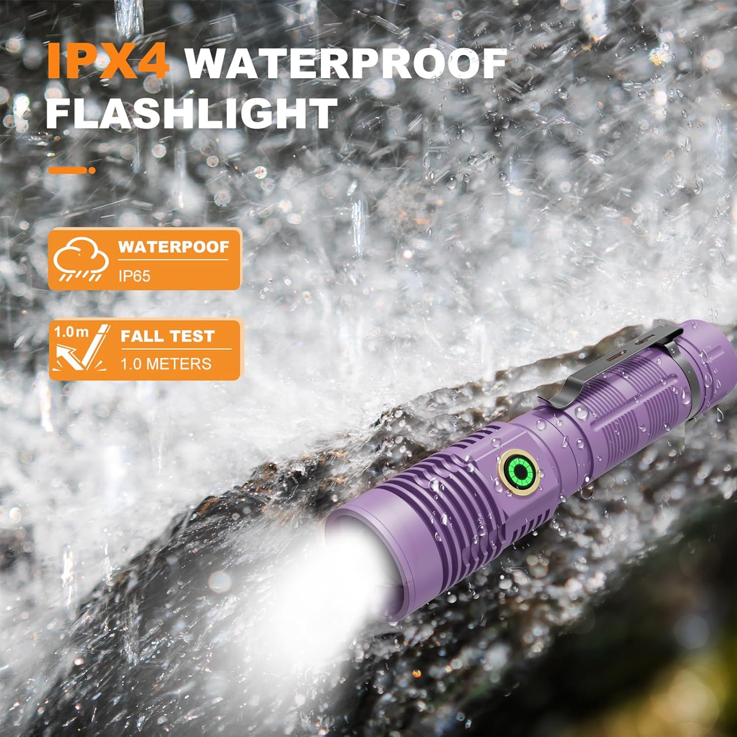 Hoxida Small Tactical Flashlights High Lumens - 1500 Meters Long Beam Super Bright LED Magnetic Flashlight USB Rechargeable Zoomable 5Modes Long Beam Spotlight Flashlight for Hiking, Camping-Purple