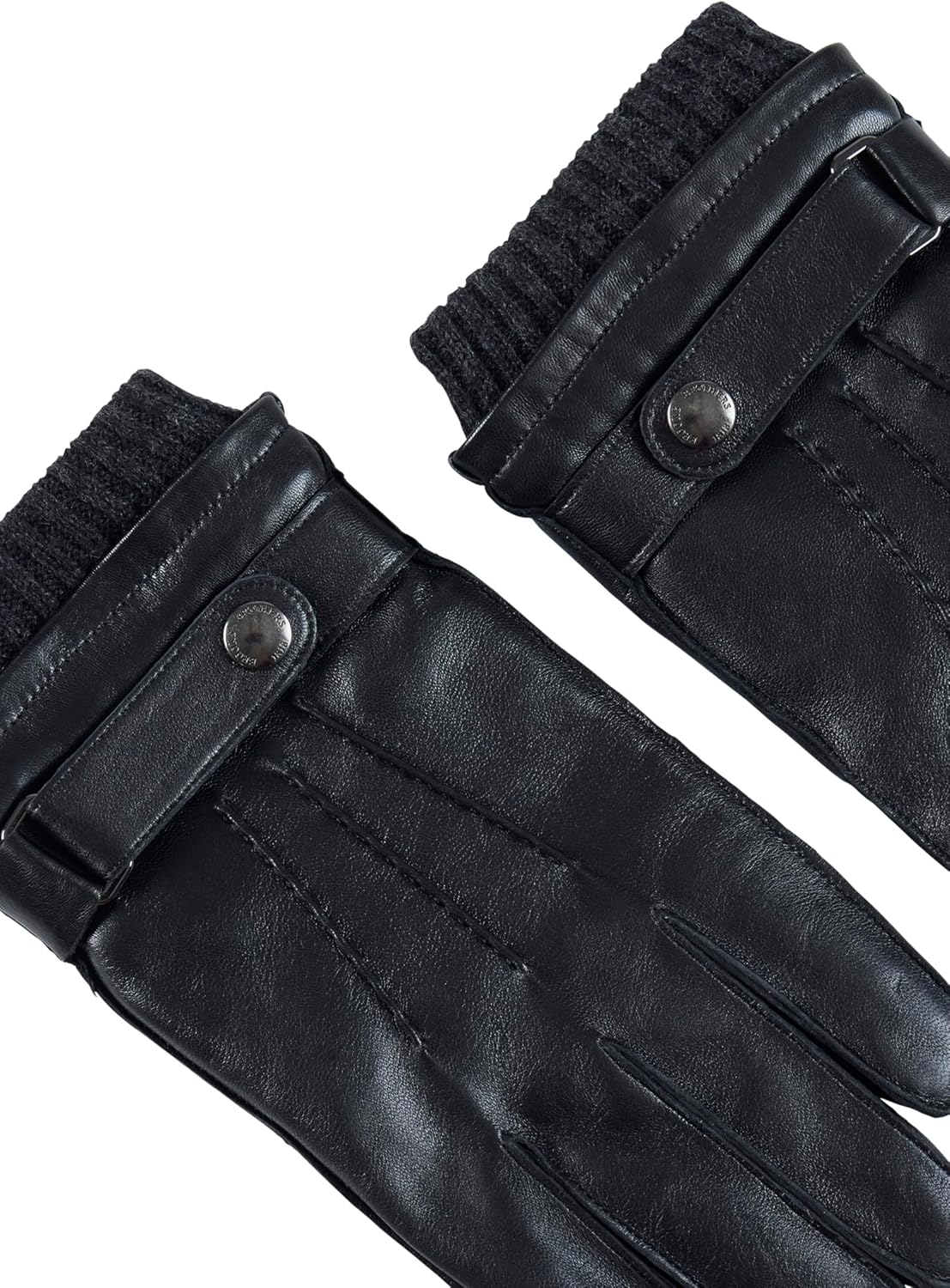 Brooks Brothers Leather Fleece-Lined Touch Screen Compatible Gloves with Strap & Wool Cuff - Men's Luxury Winter Glove Pair - Image 2