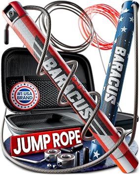 BARACUS Jump rope for women, men, kids | gym accessories for women | at home workout equipment | pesas para ejercicios en casa Professional Speed Rope with Knurled Aluminum Handles & Hard Case