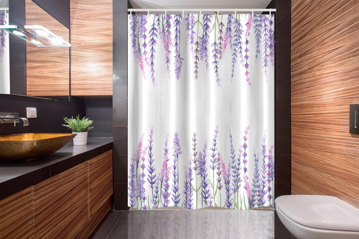 Ambesonne Purple Stall Shower Curtain, Lavender Plants Aromatic Evergreen Shrub of Mint Family Nature Oil Country Style Print, Fabric Bathroom Decor Set with Hooks, 54" W x 78" L, Lilac