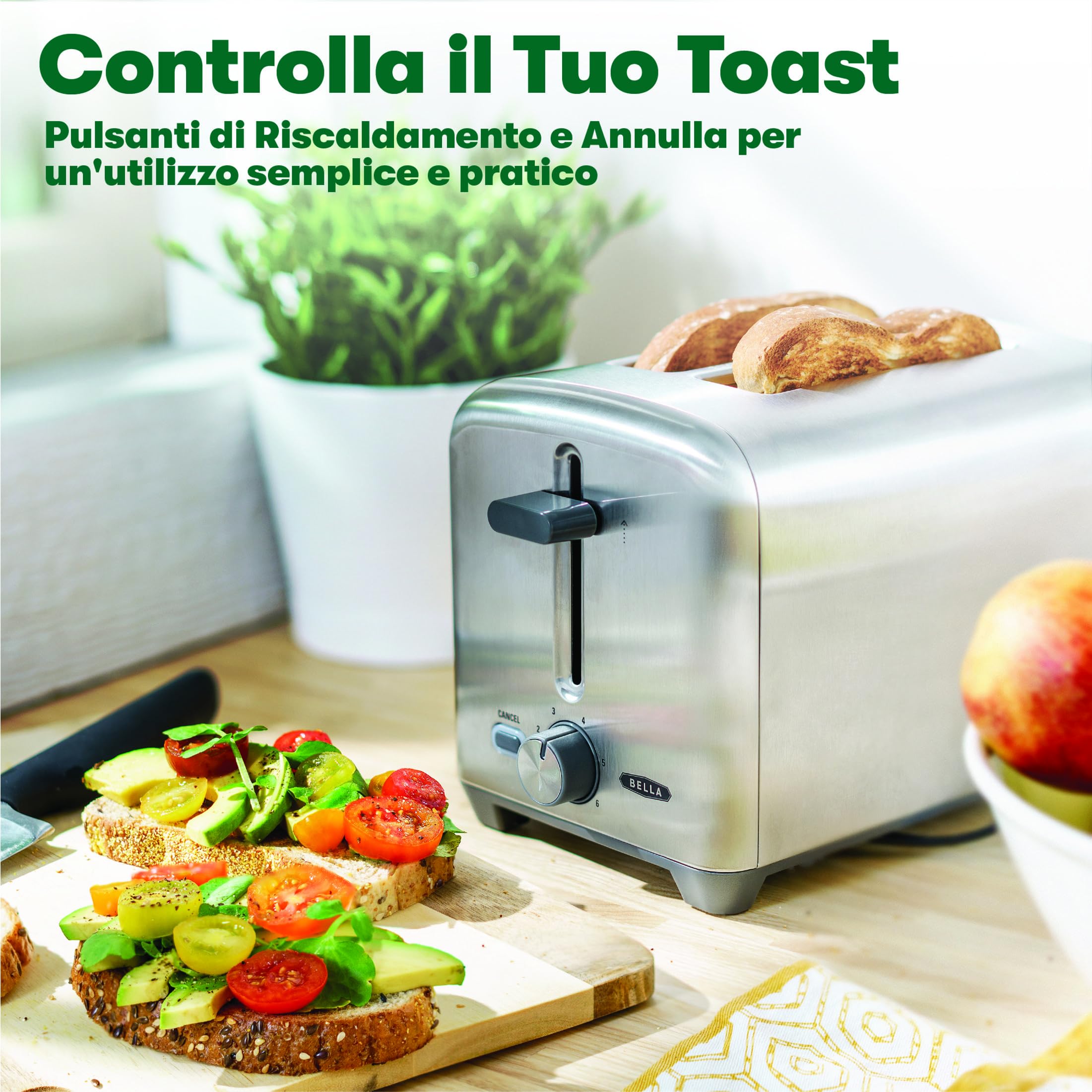 bella Tostapane a 2 fette con fessure per toast molto larghe e scomparto raccoglibriciole rimovibile, 6 livelli, spegnimento automatico, funzione di riscaldamento, pane tostato, bagel e waffle