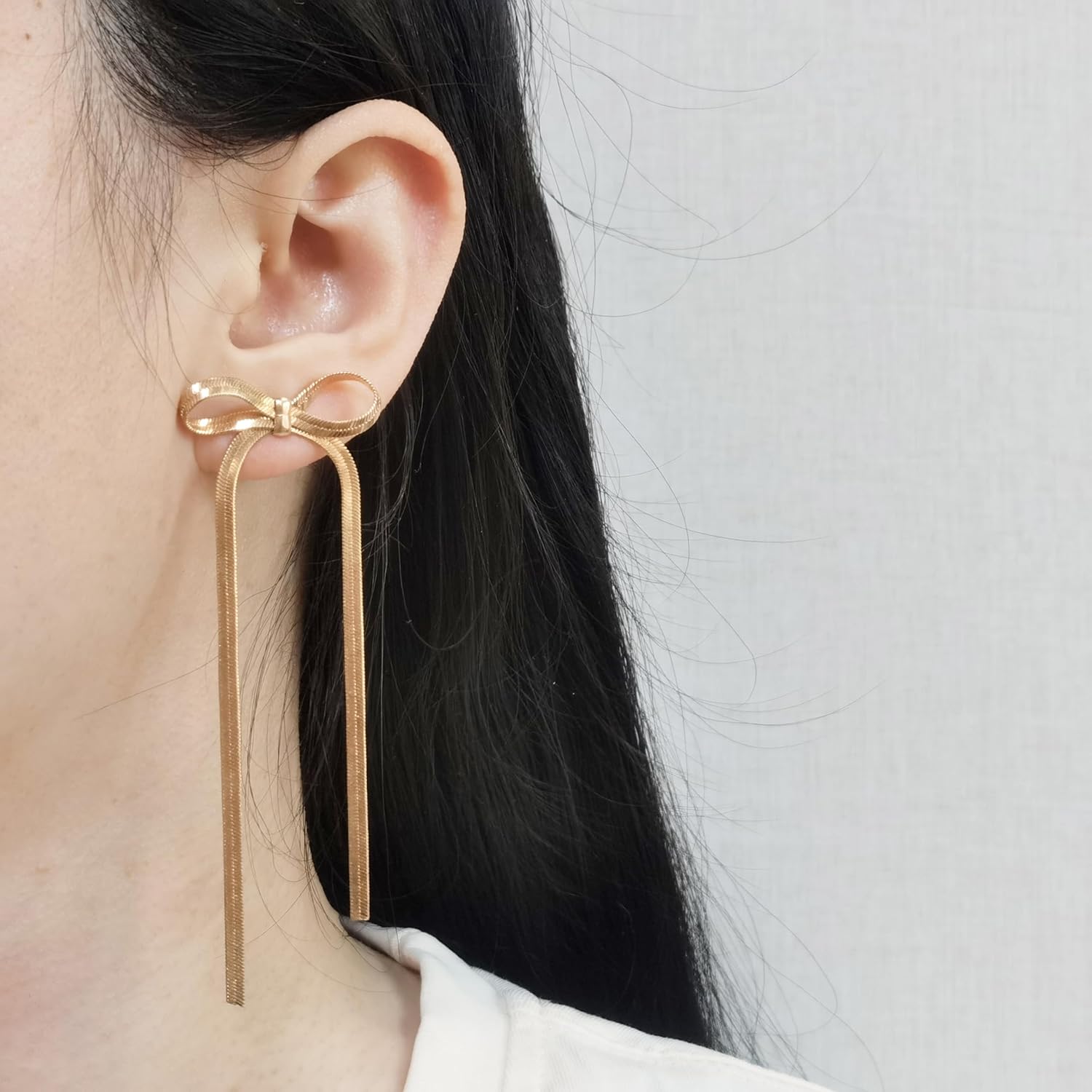 Gold Bow Earrings For Women Tassel Chain Bow Drop Earrings Ribbon Dangle Earrings For Prom Wedding - Image 5